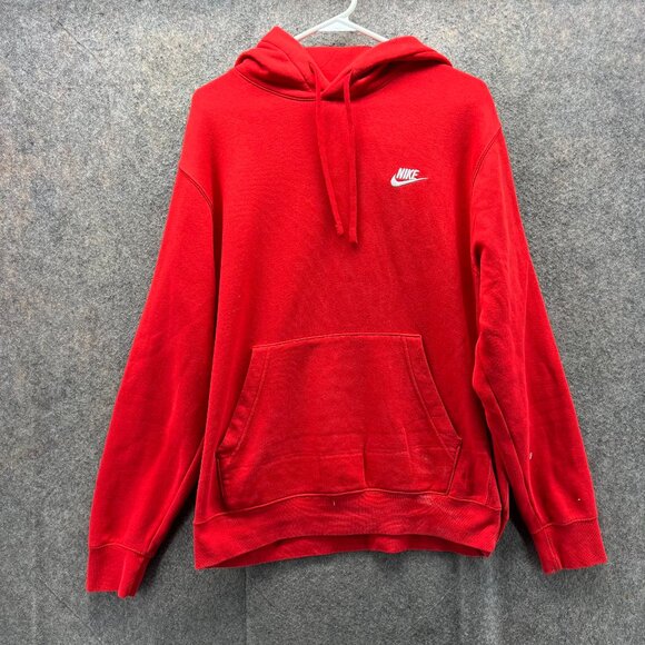 Nike Hoodie Men Medium Red Fleece Pullover Sweater Cotton Swoosh Kangaroo Pocket - Picture 1 of 10